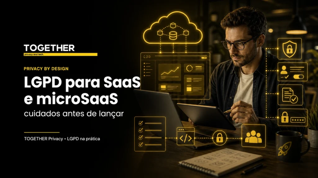 Banner da TOGETHER sobre LGPD para SaaS, microSaaS e privacidade em apps